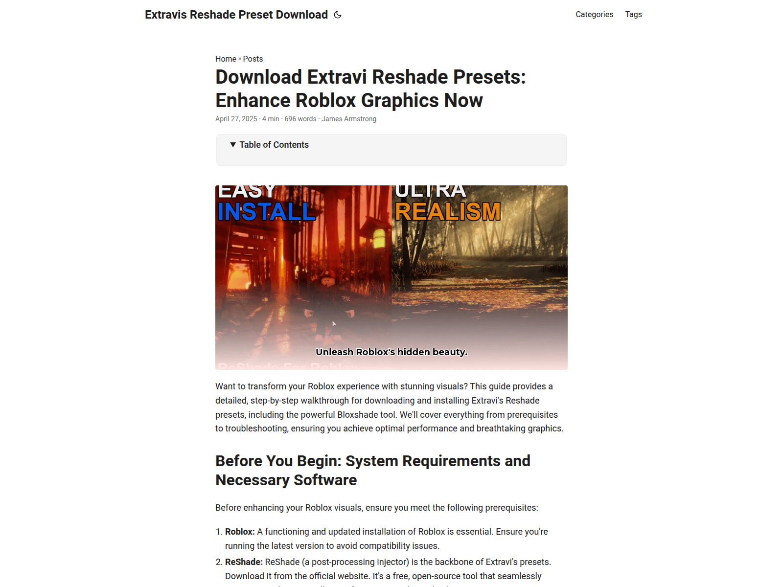 Screenshot of extravis-reshade-preset-download.pages.dev