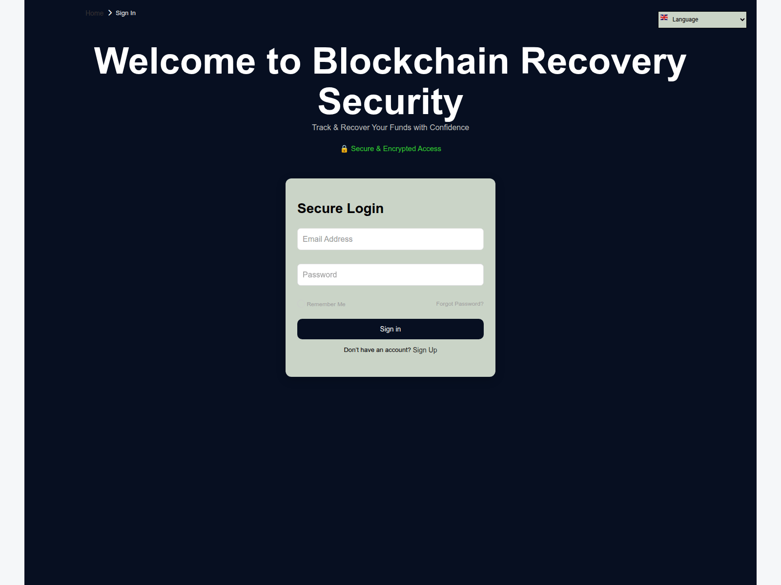 Screenshot of blockchainrecoverysecurity.com