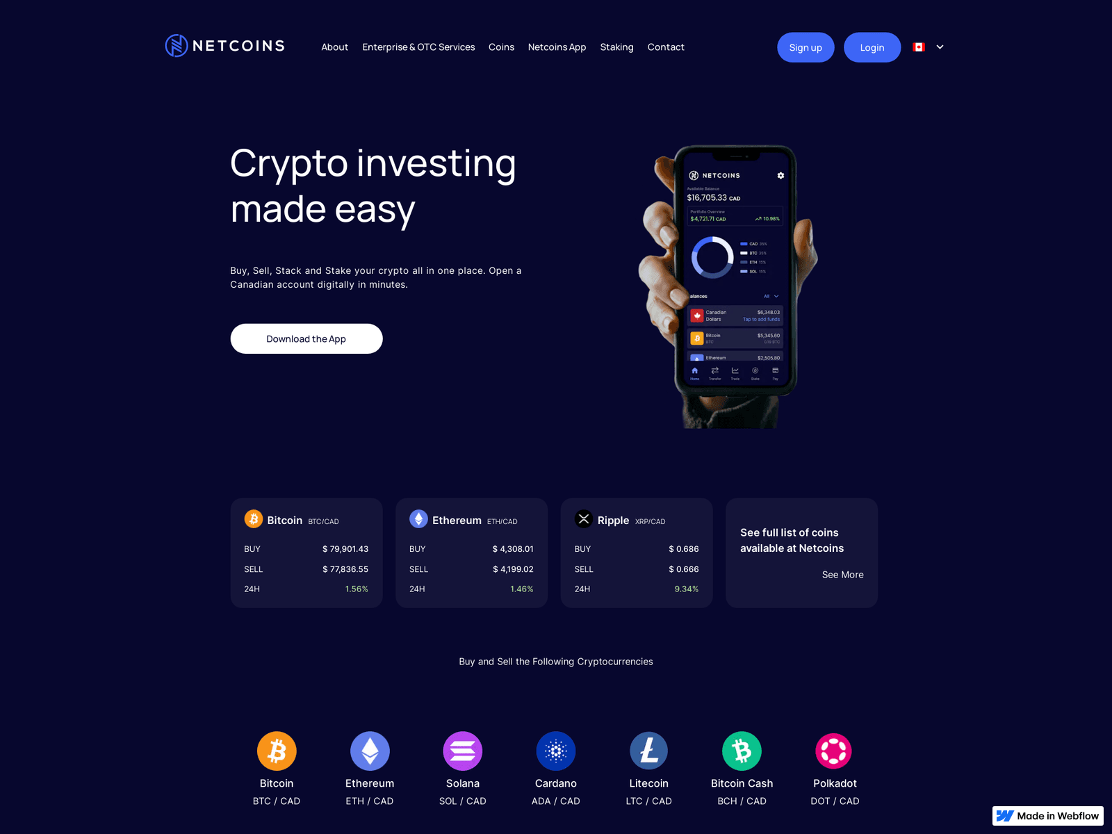 Screenshot of auth-netcoins-canada-sso.webflow.io