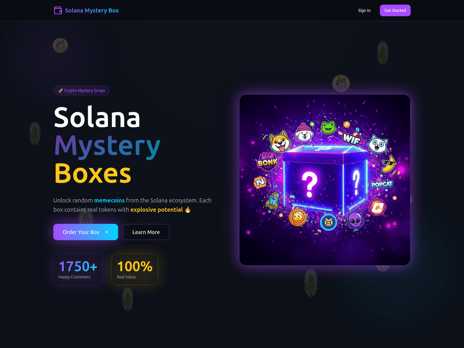 Screenshot of www.solanamysterybox.com