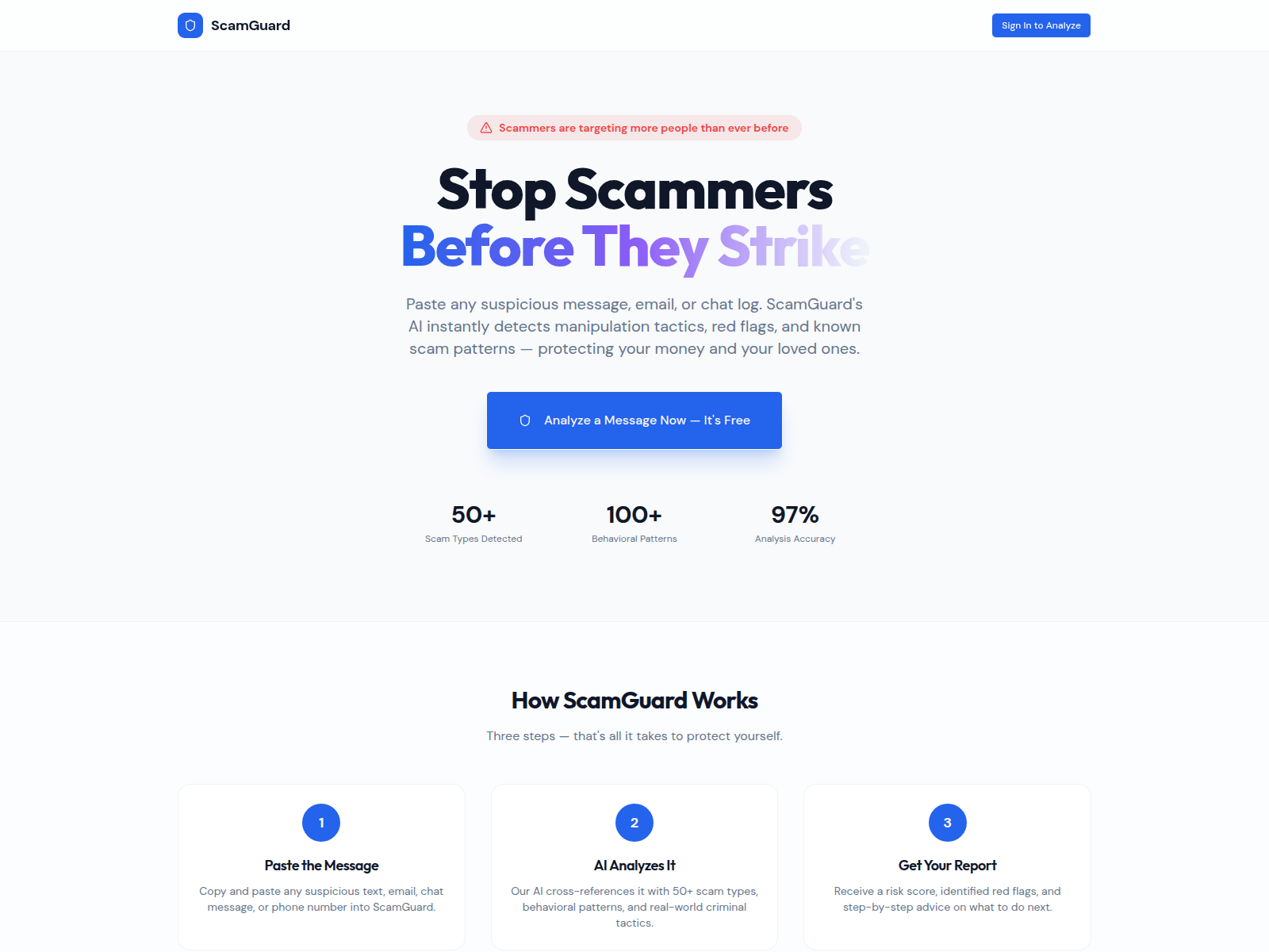 Screenshot of scamguardai.org