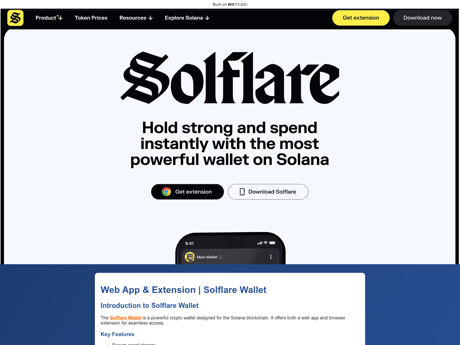 Screenshot of docssolflare.wixstudio.com