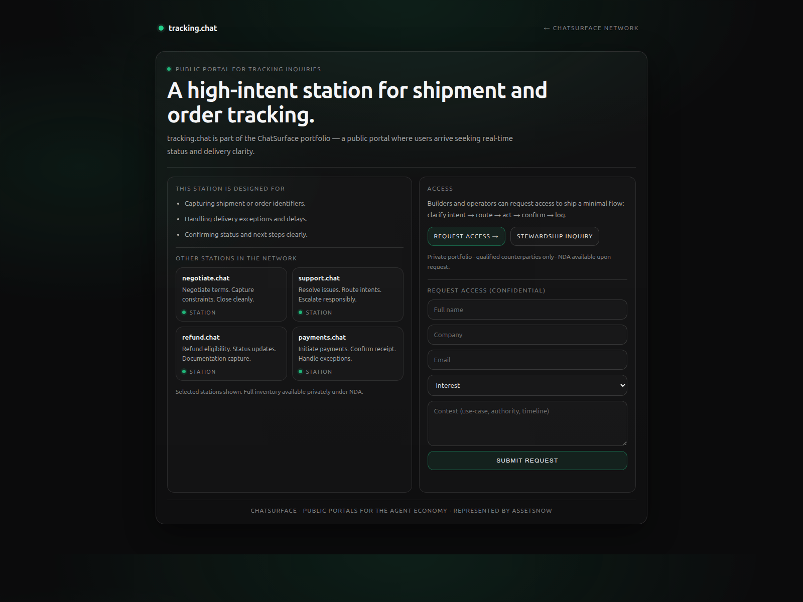 Screenshot of trackingchat-lander.pages.dev