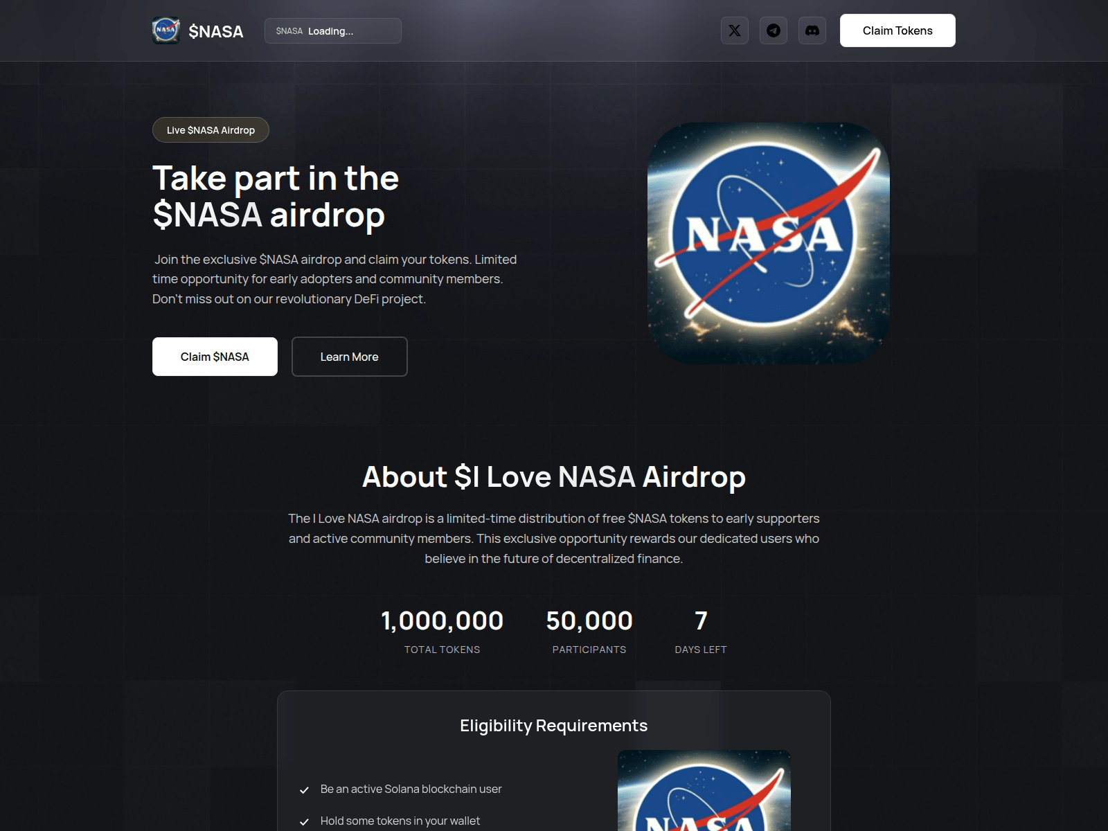 Screenshot of claim-nasa.pages.dev