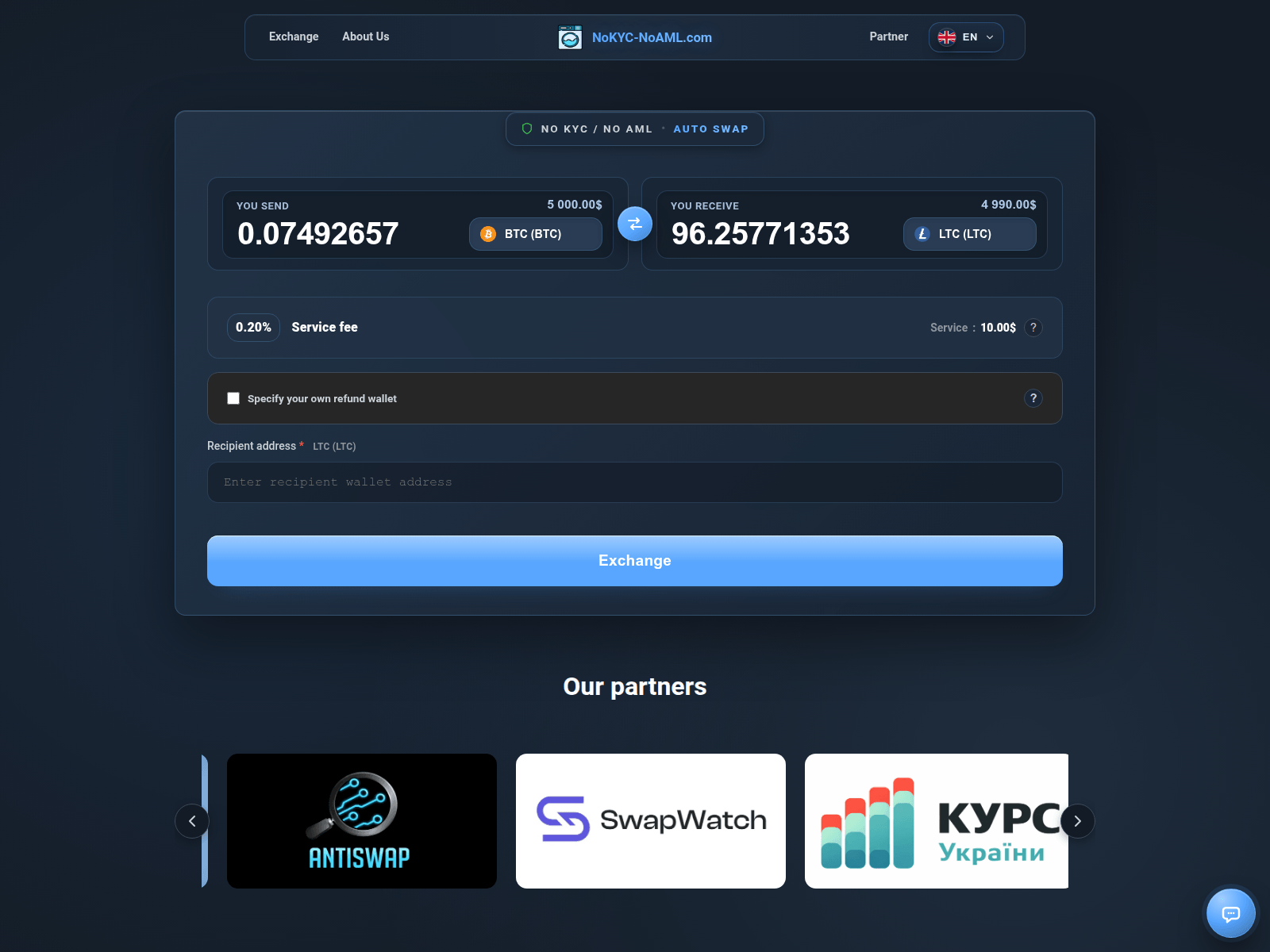 Screenshot of nokyc-noaml.com