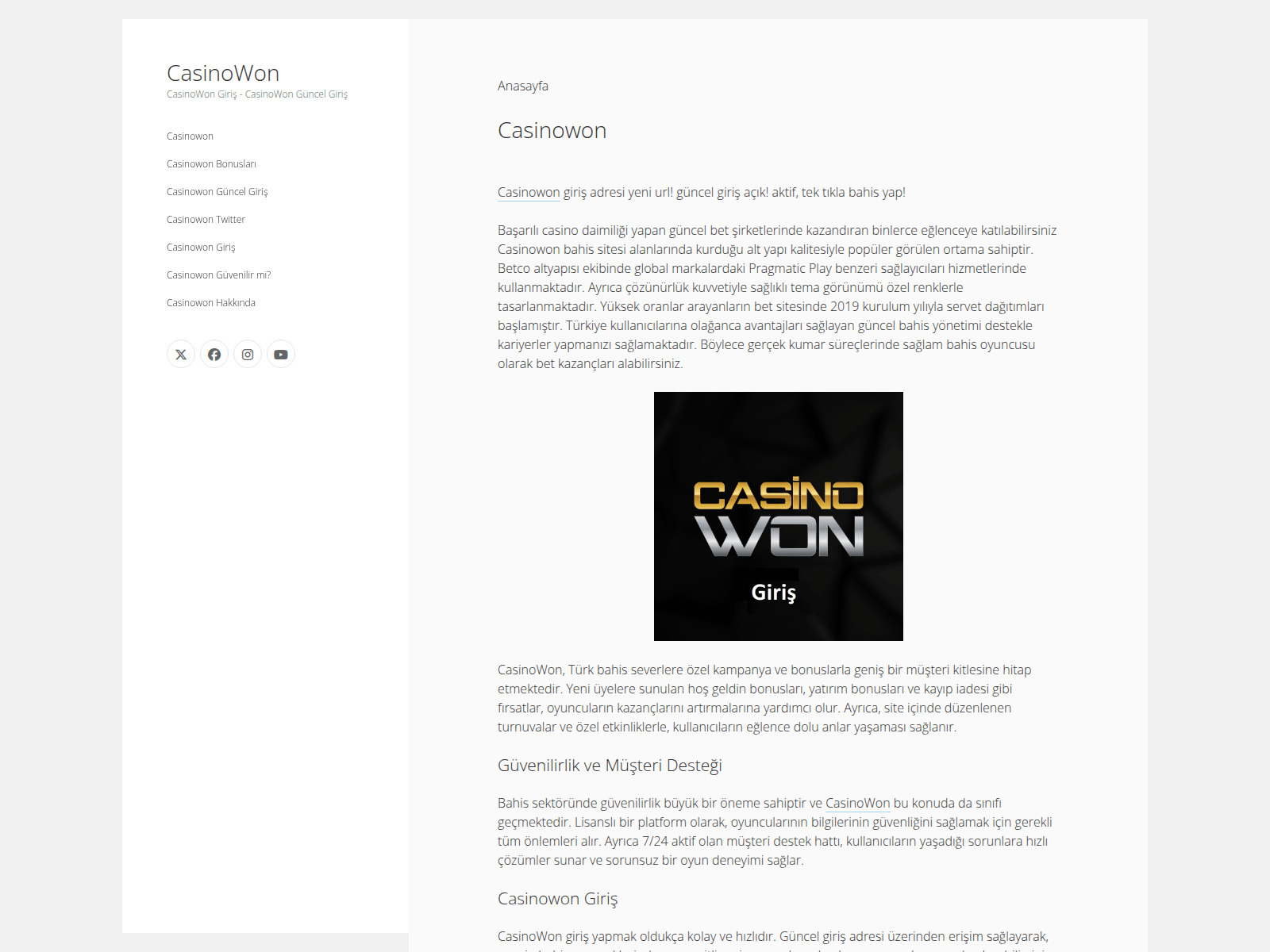 Screenshot of casinowonguncelgiris.com