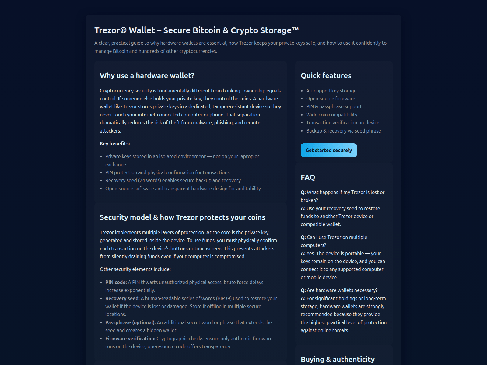 Screenshot of trezr-walet-faq.pages.dev