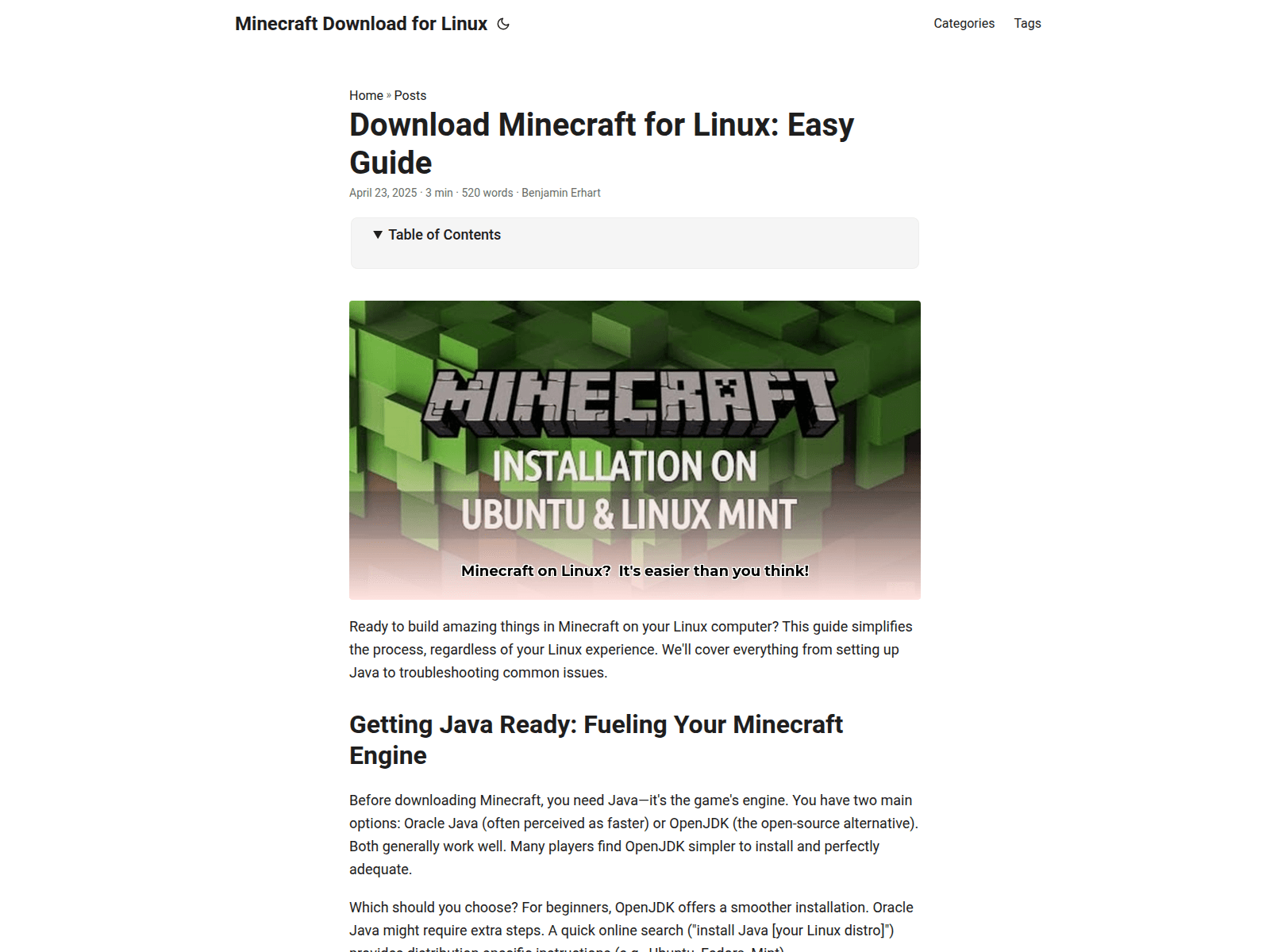 Screenshot of minecraft-download-for-linux.pages.dev