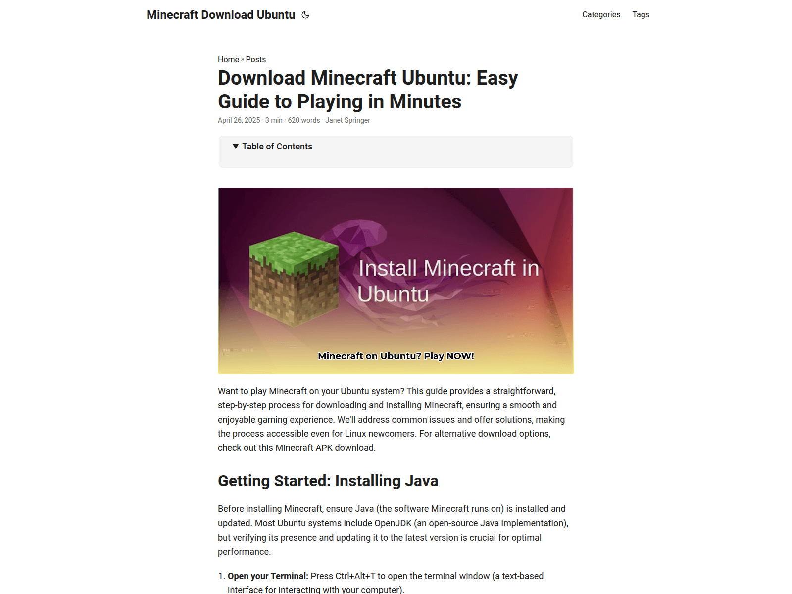 Screenshot of minecraft-download-ubuntu.pages.dev