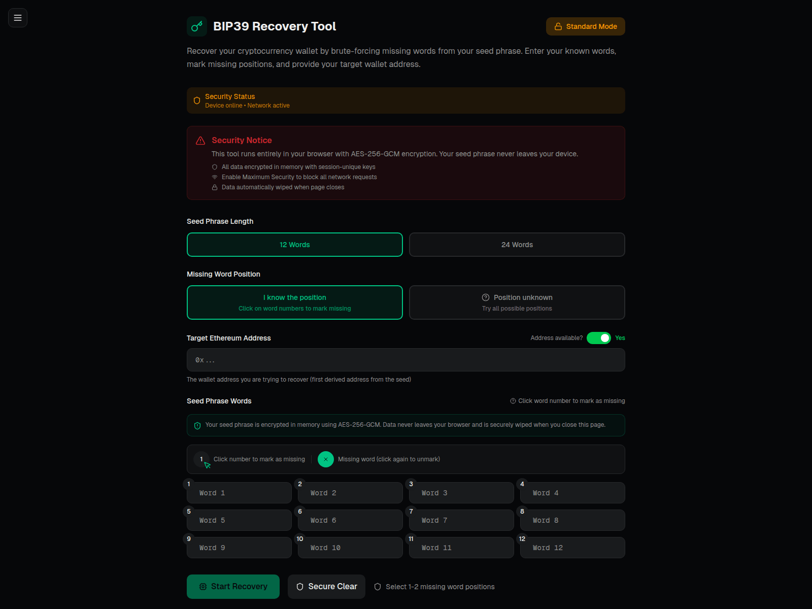 Screenshot of seedphrasefinder.xyz