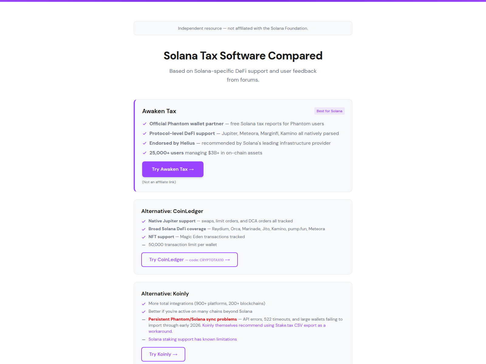Screenshot of solana-tax.pages.dev