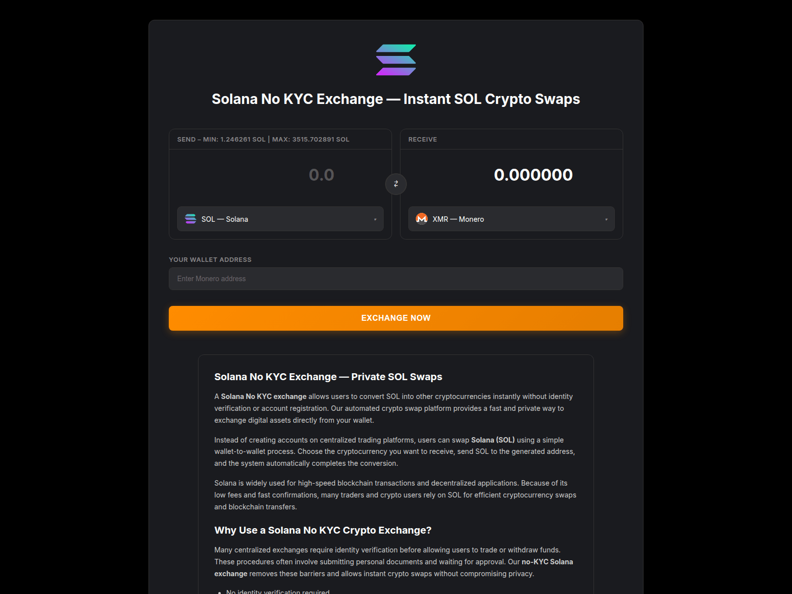 Screenshot of solanas.exchange