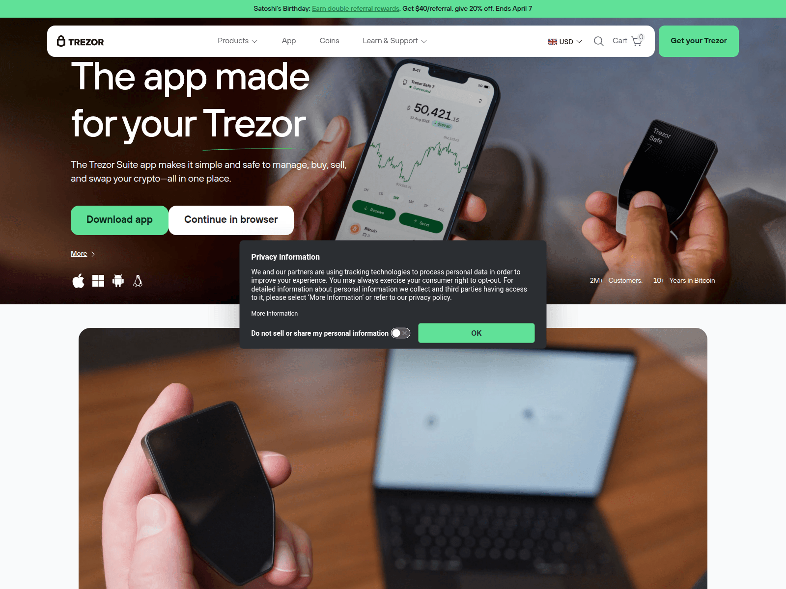 Screenshot of mytrezor.com