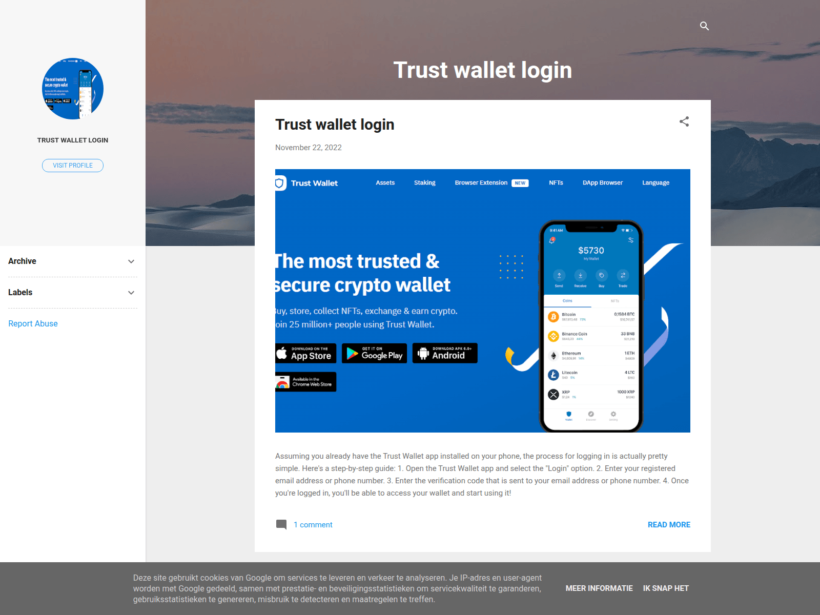 Screenshot of trustwalletlogin.blogspot.com