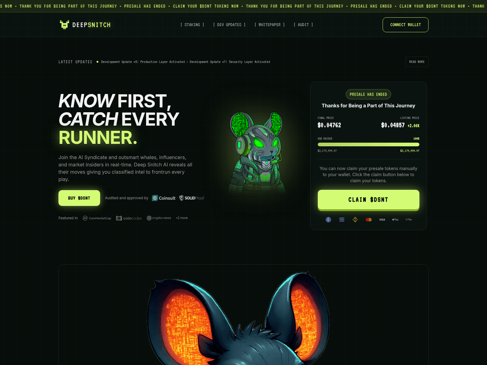 Screenshot of claimdeepsnitchai.app