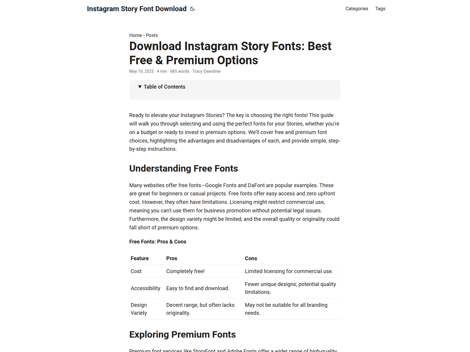 Screenshot of instagram-story-font-download.pages.dev
