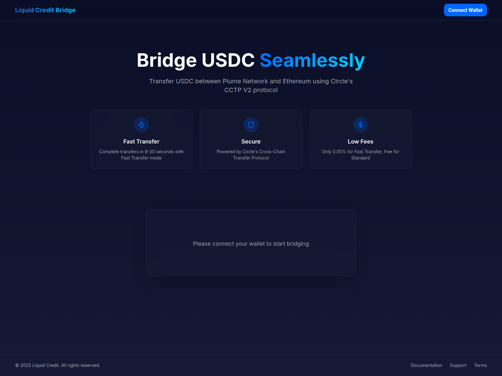 Screenshot of usdc-plume-bridge.pages.dev