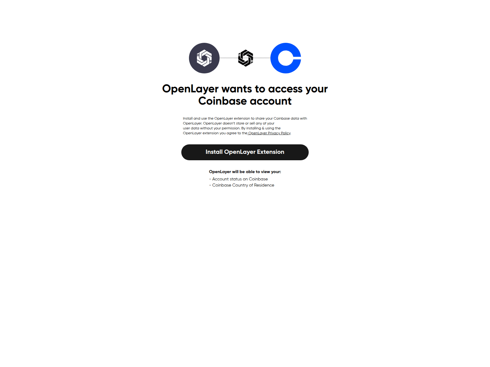 Screenshot of coinbase-connect.openlayer.tech