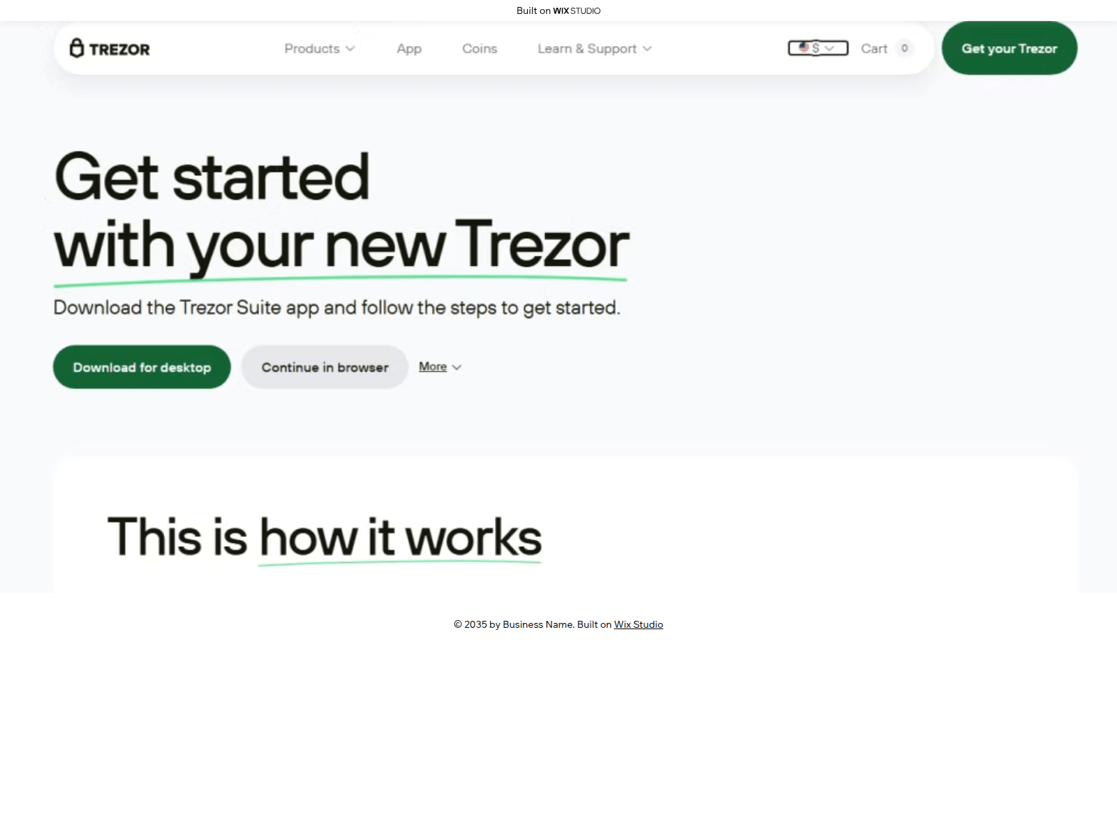 Screenshot of started-trezxio.wixstudio.com