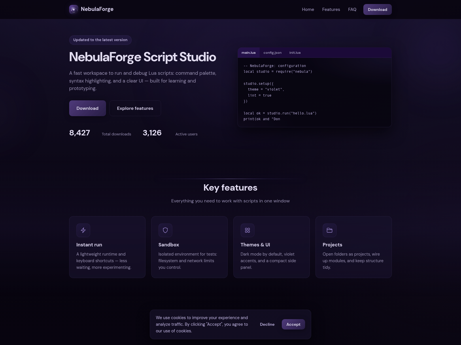 Screenshot of nebulaforge.cc