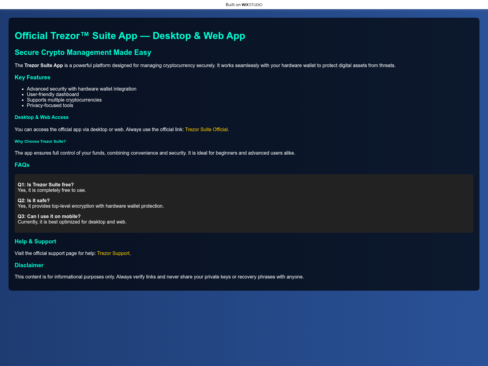 Screenshot of treasuresuit.wixstudio.com