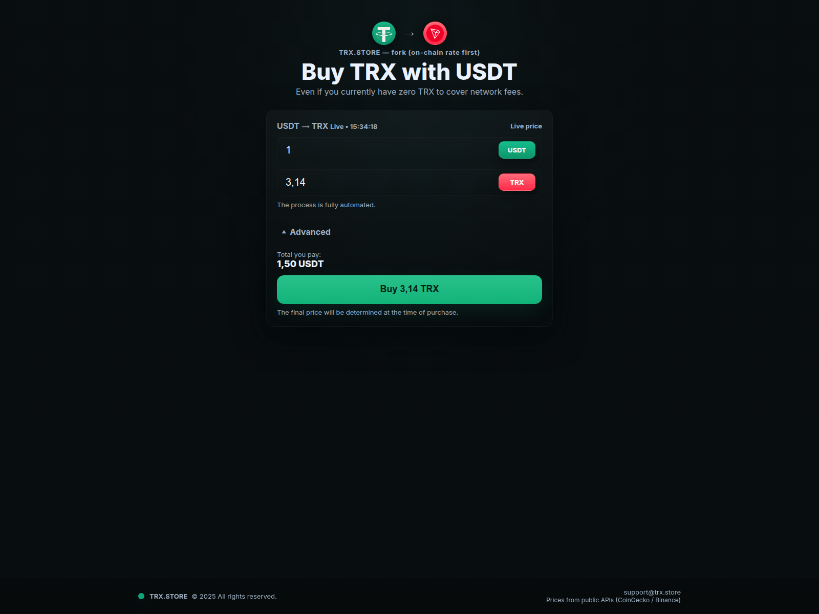 Screenshot of trx.store