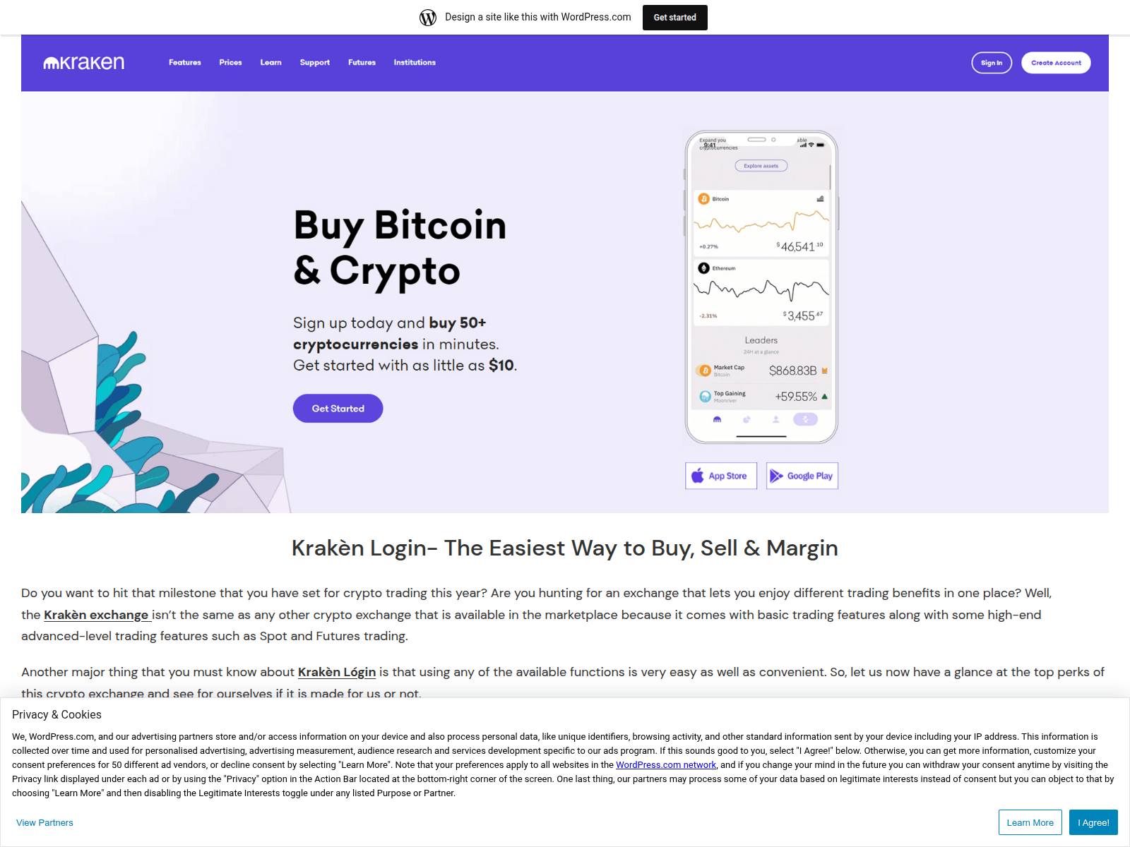 Screenshot of mykrkenlogin.wordpress.com