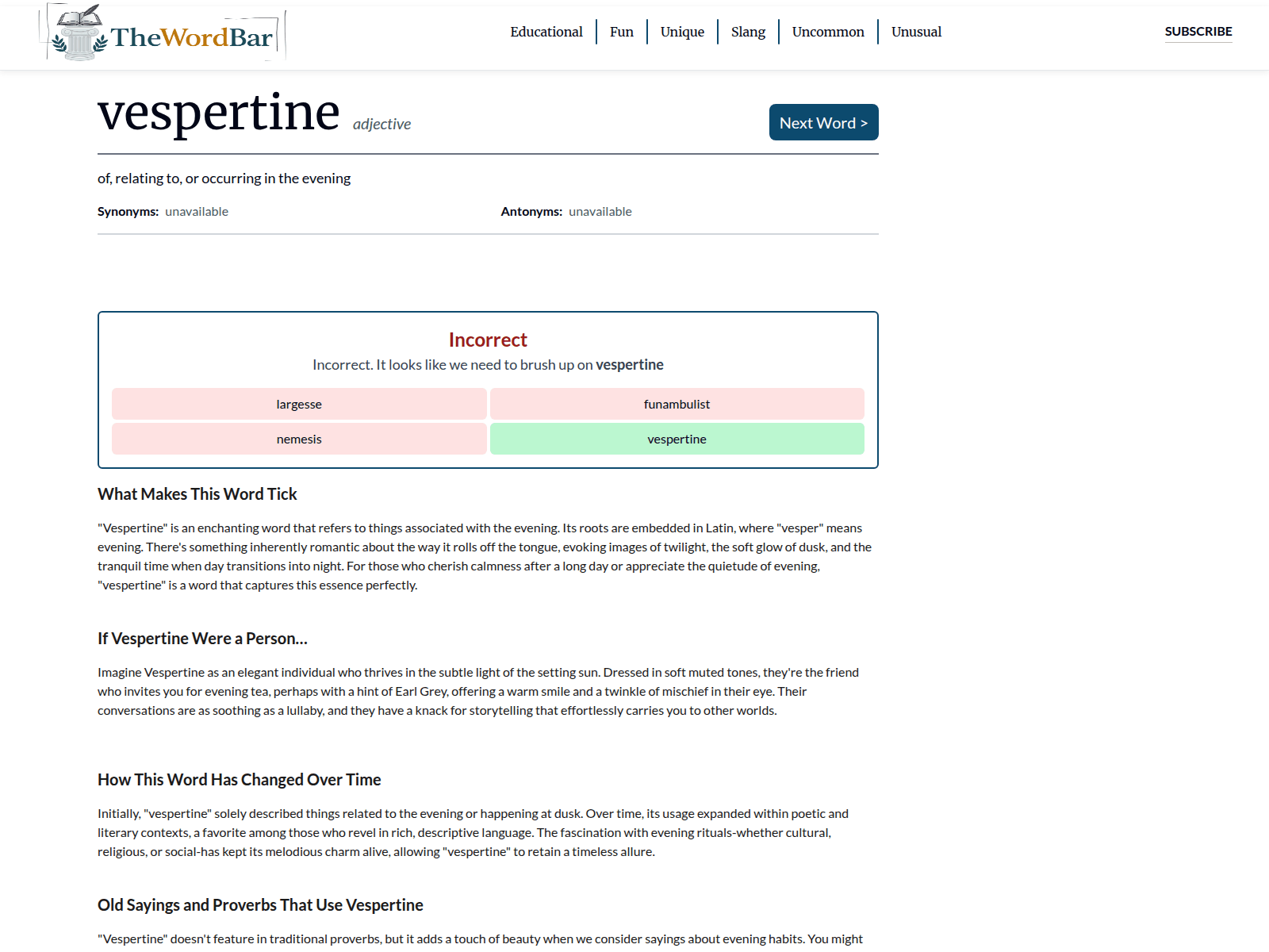 Screenshot of thewordbar.com