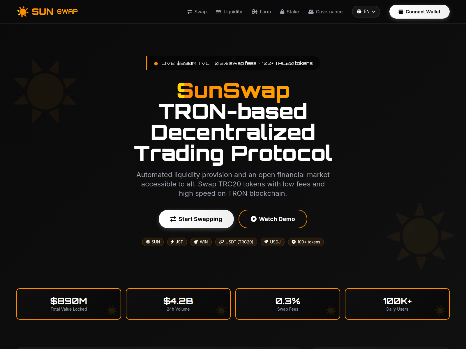 Screenshot of sunsvap.xyz