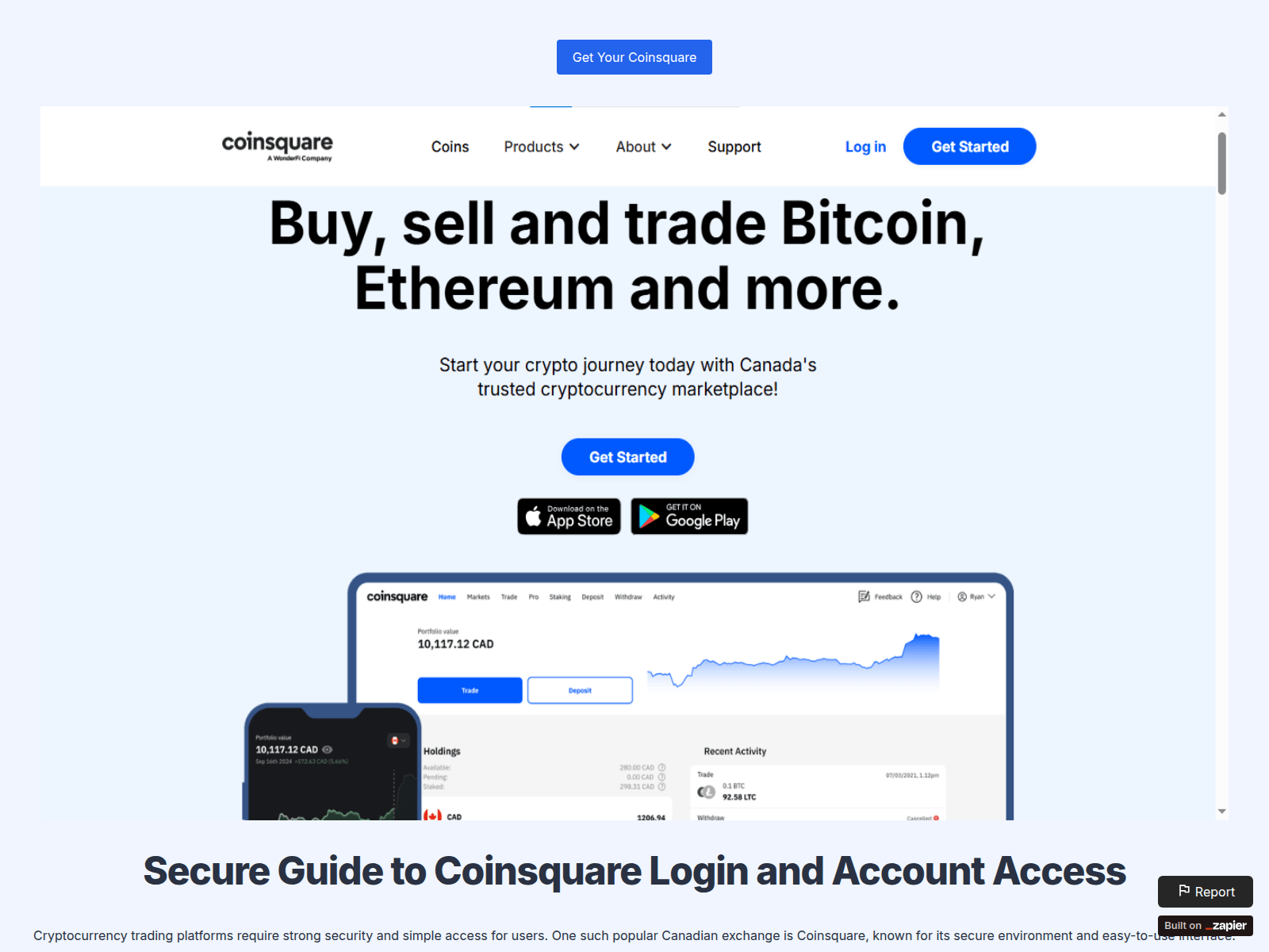 Screenshot of strt-coinsquare.zapier.app