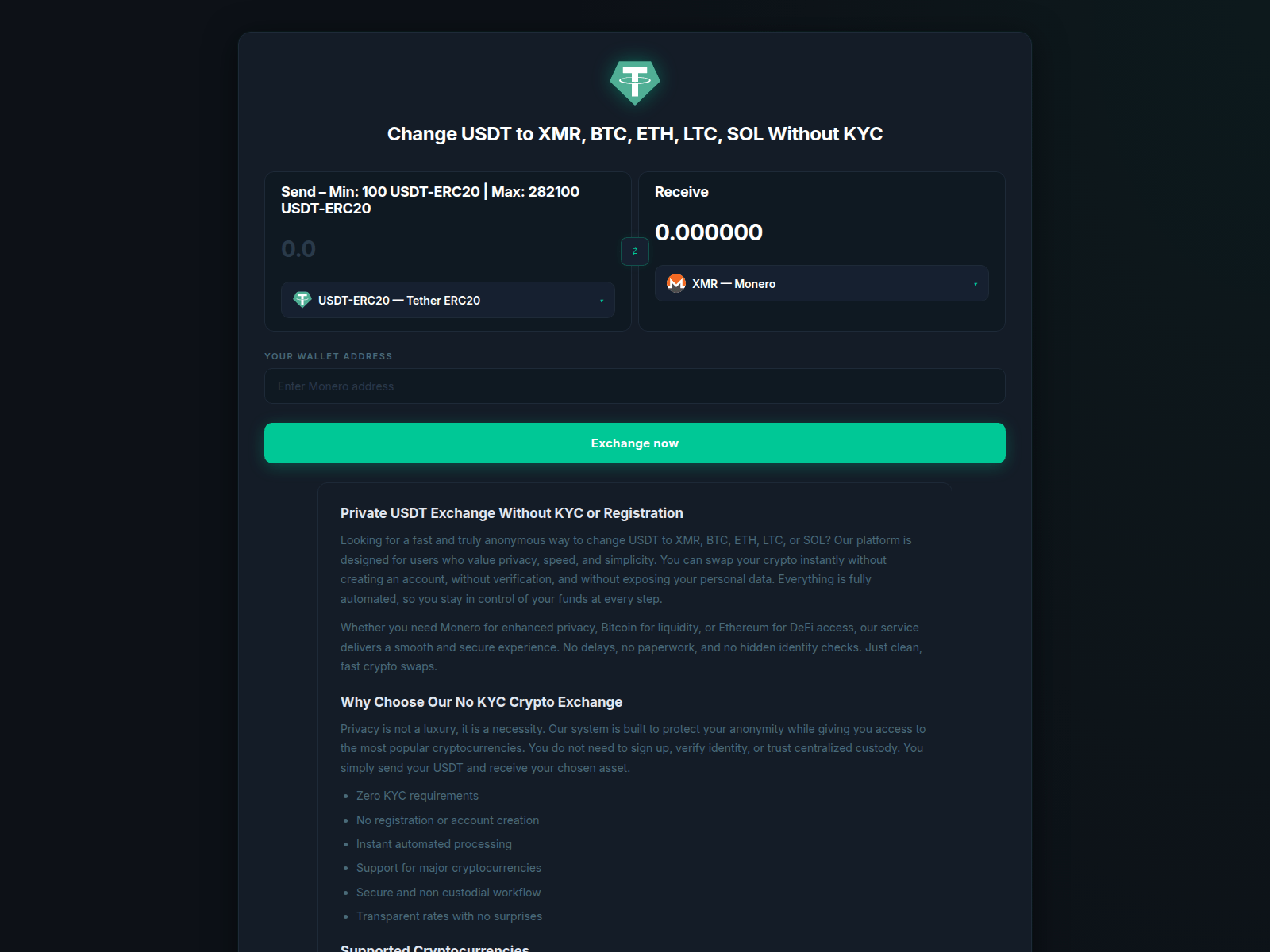 Screenshot of usdt-swap-no-kyc.exchange