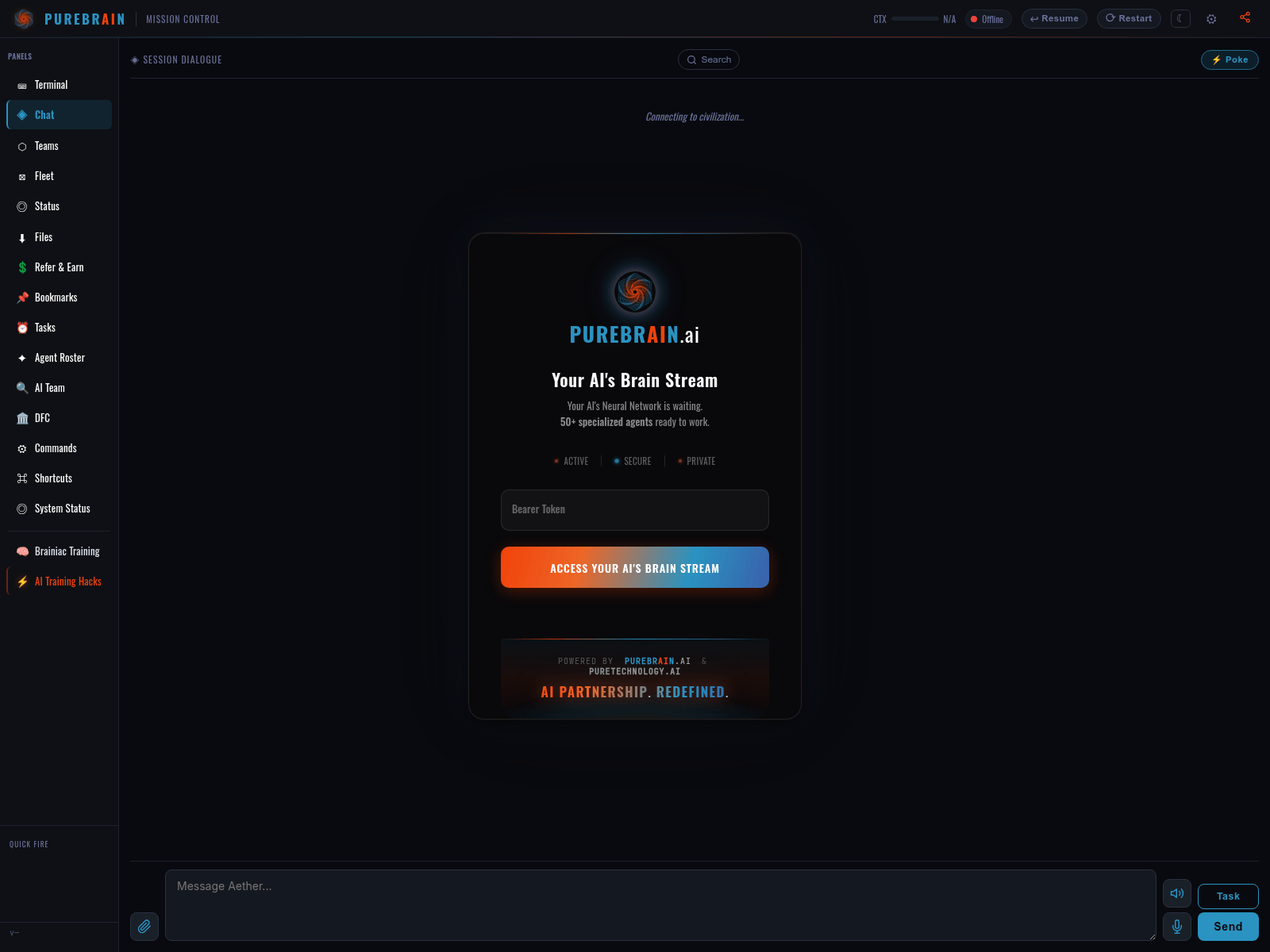 Screenshot of tethermelanie.app.purebrain.ai