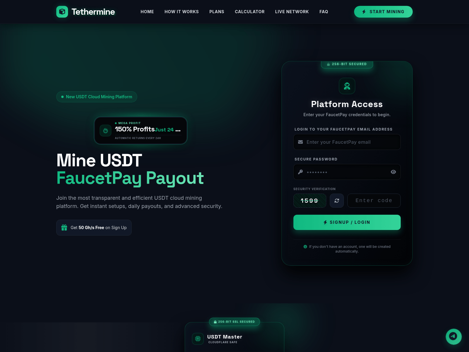 Screenshot of tethermine.online