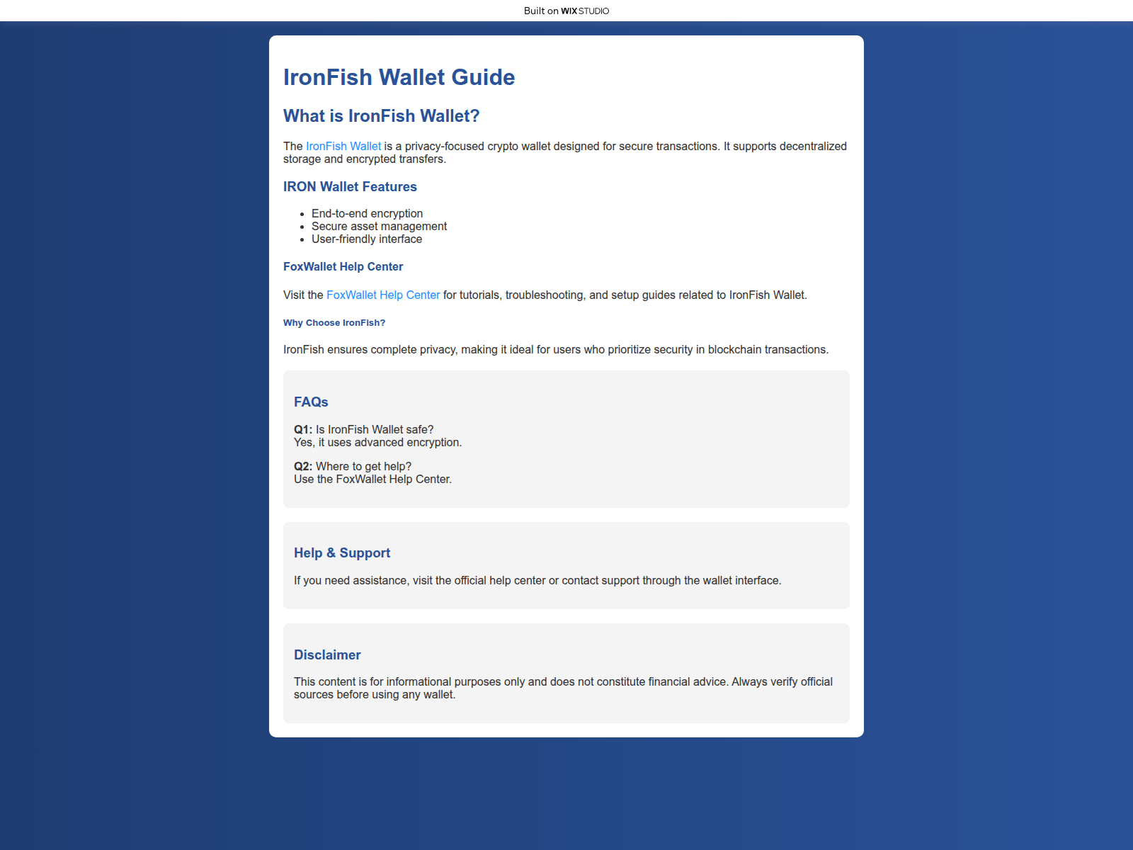 Screenshot of foxwallet.wixstudio.com
