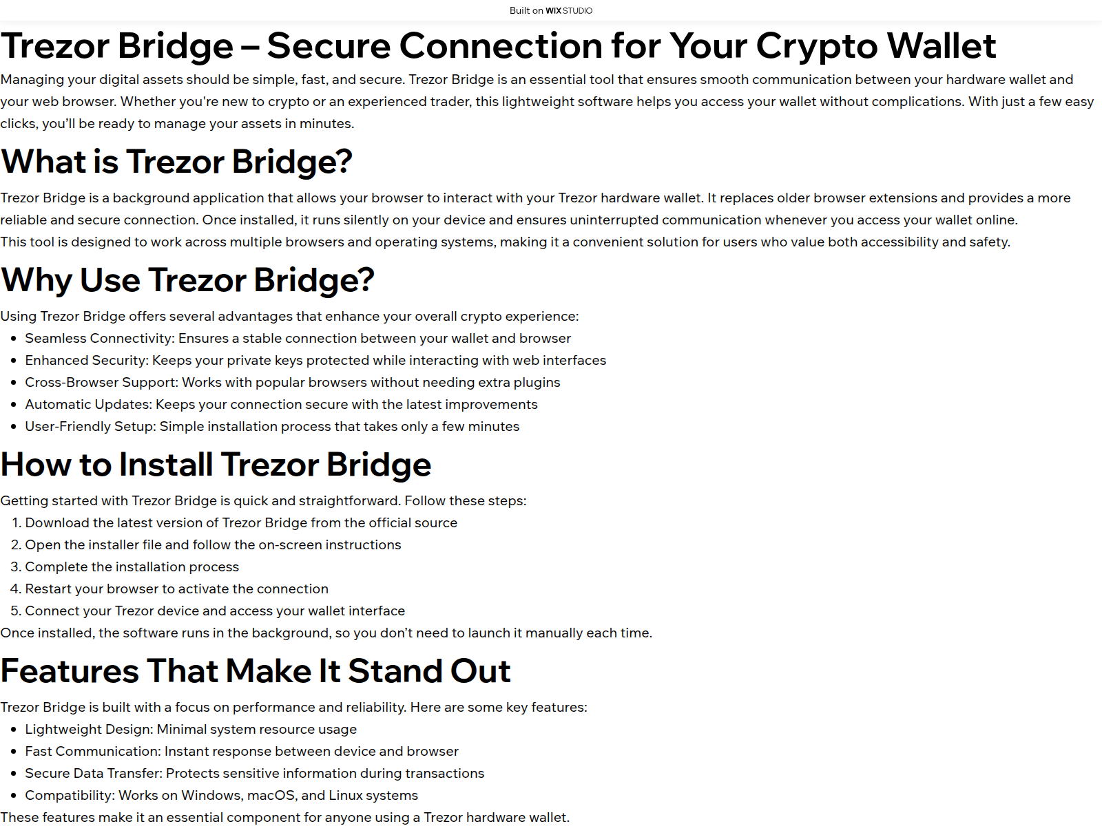 Screenshot of bridge-setup.wixstudio.com