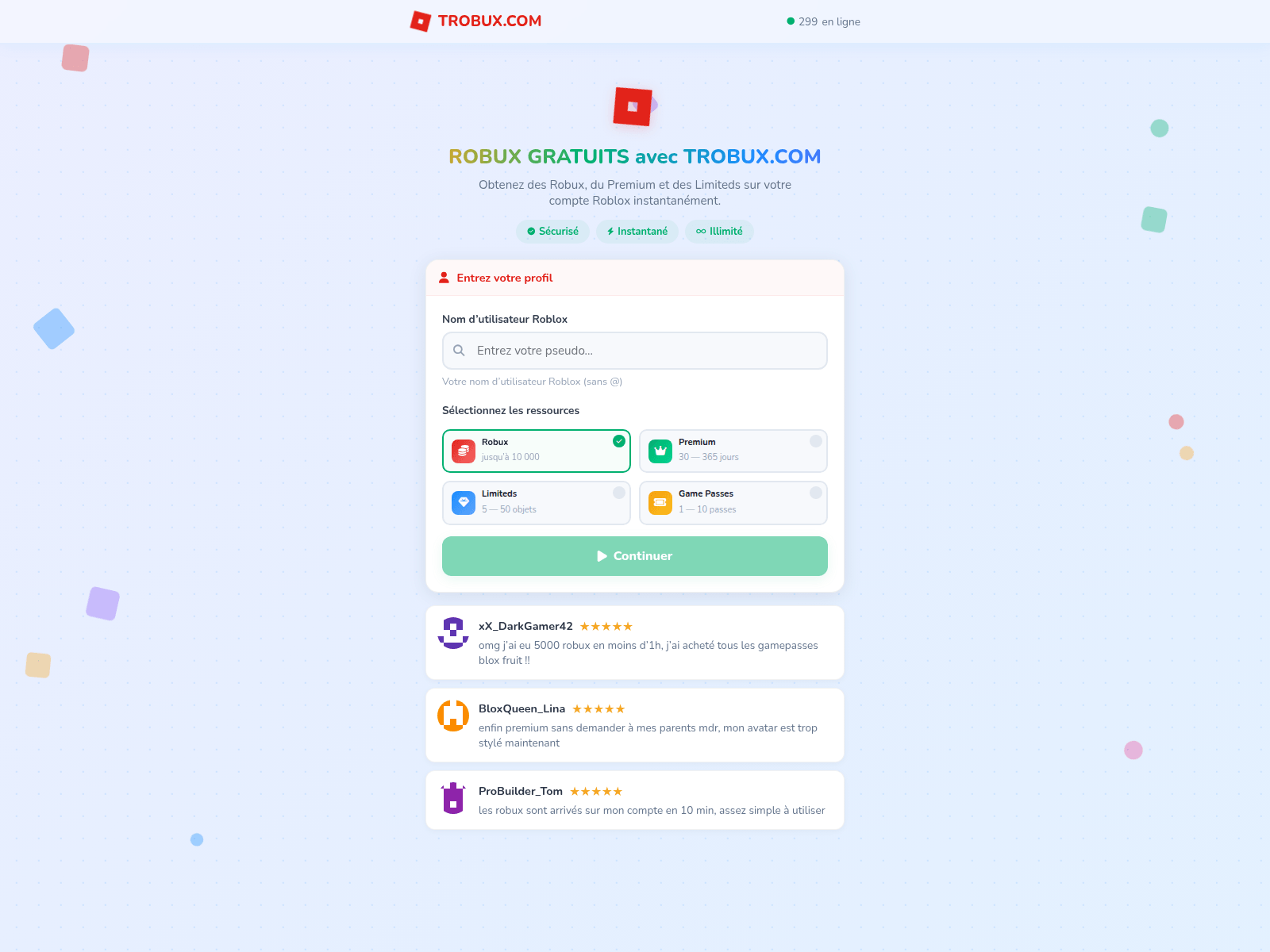 Screenshot of trobux.com