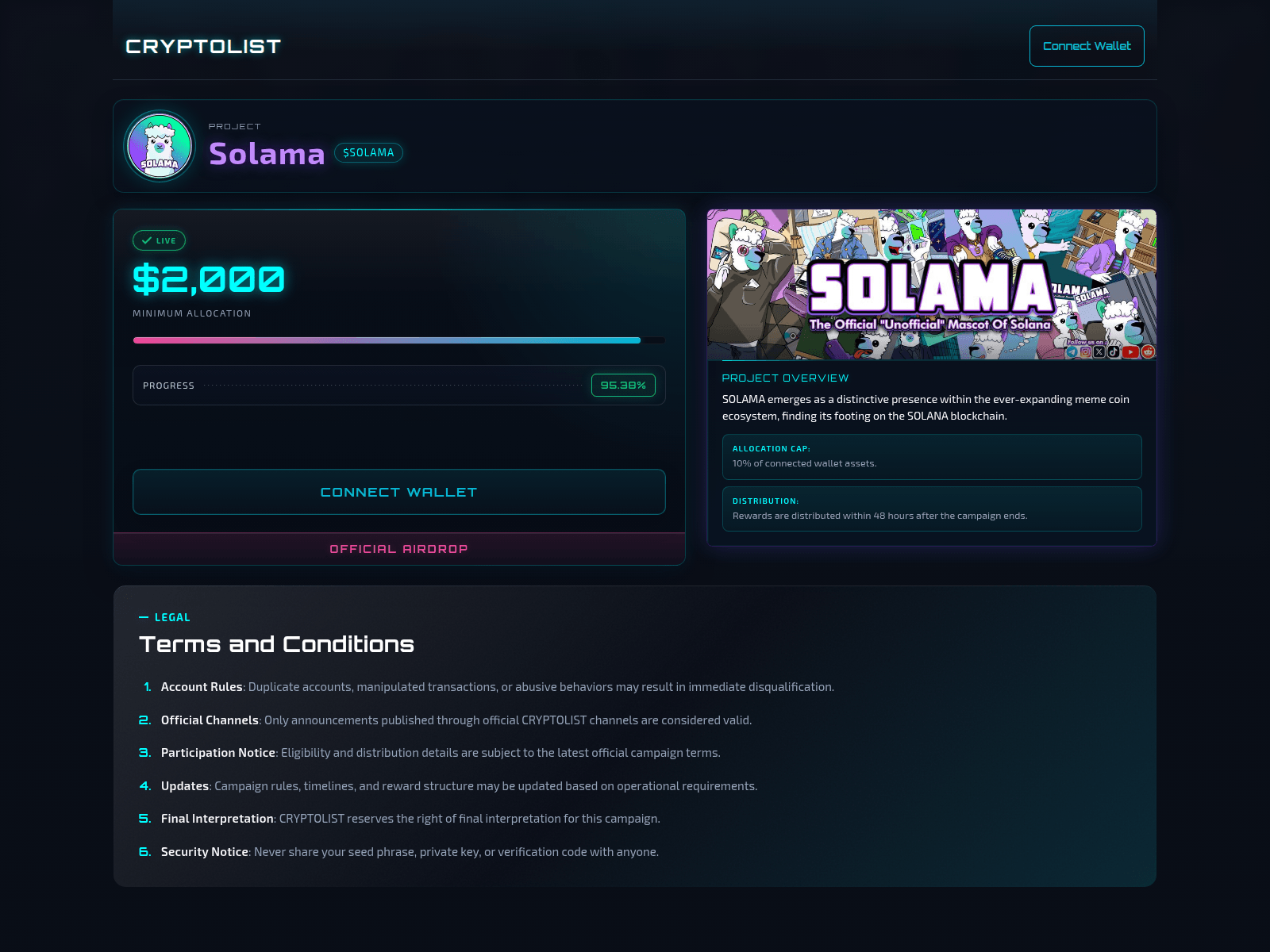 Screenshot of solama.gate-cryptolist.com