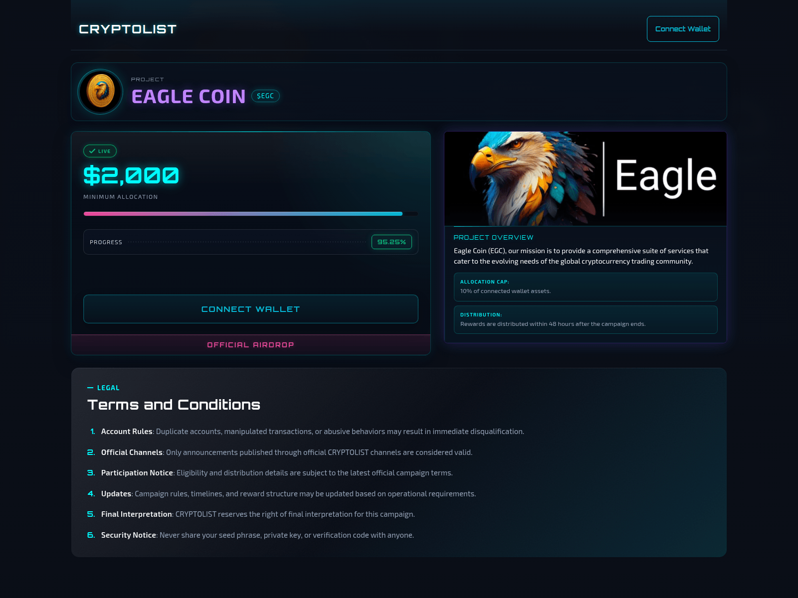 Screenshot of eaglecoin-live.entrance-cryptolist.com