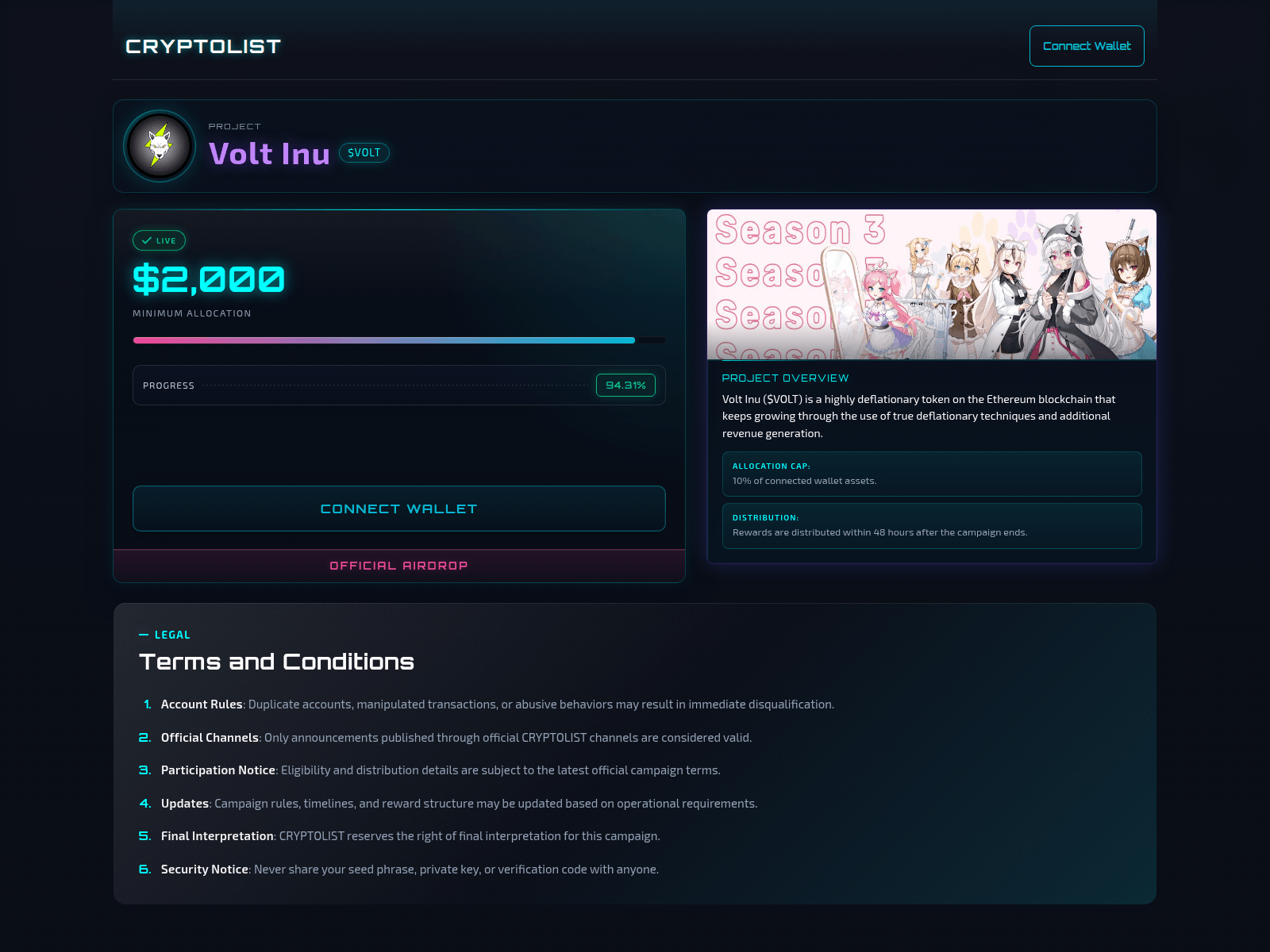 Screenshot of volt-inu-v2.entry-cryptolist.app