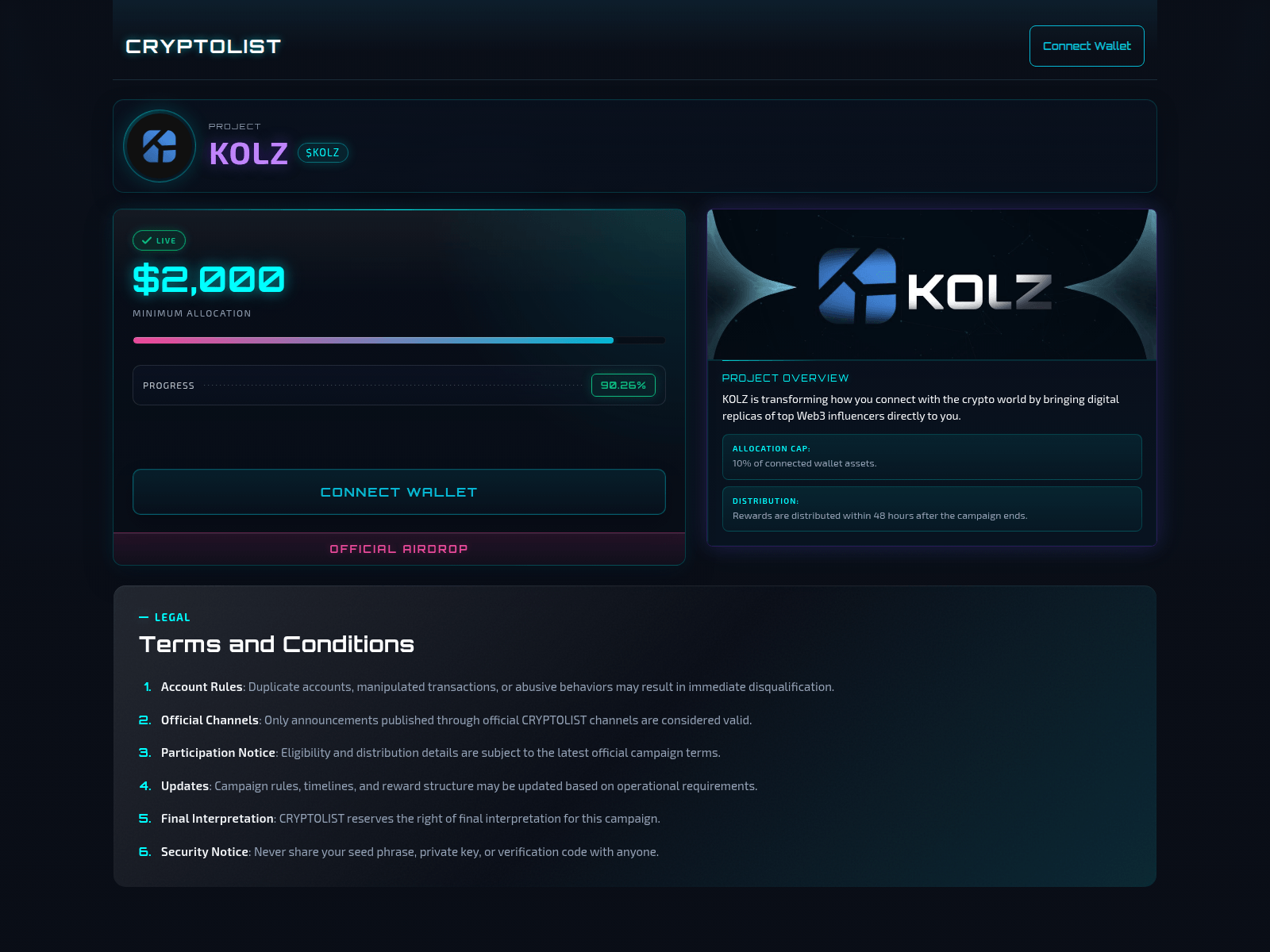 Screenshot of kolz.gate-cryptolist.com