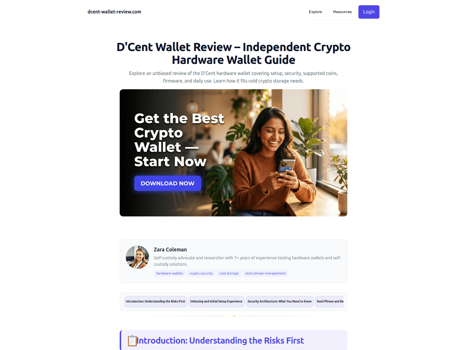 Screenshot of dcent-wallet-review.com