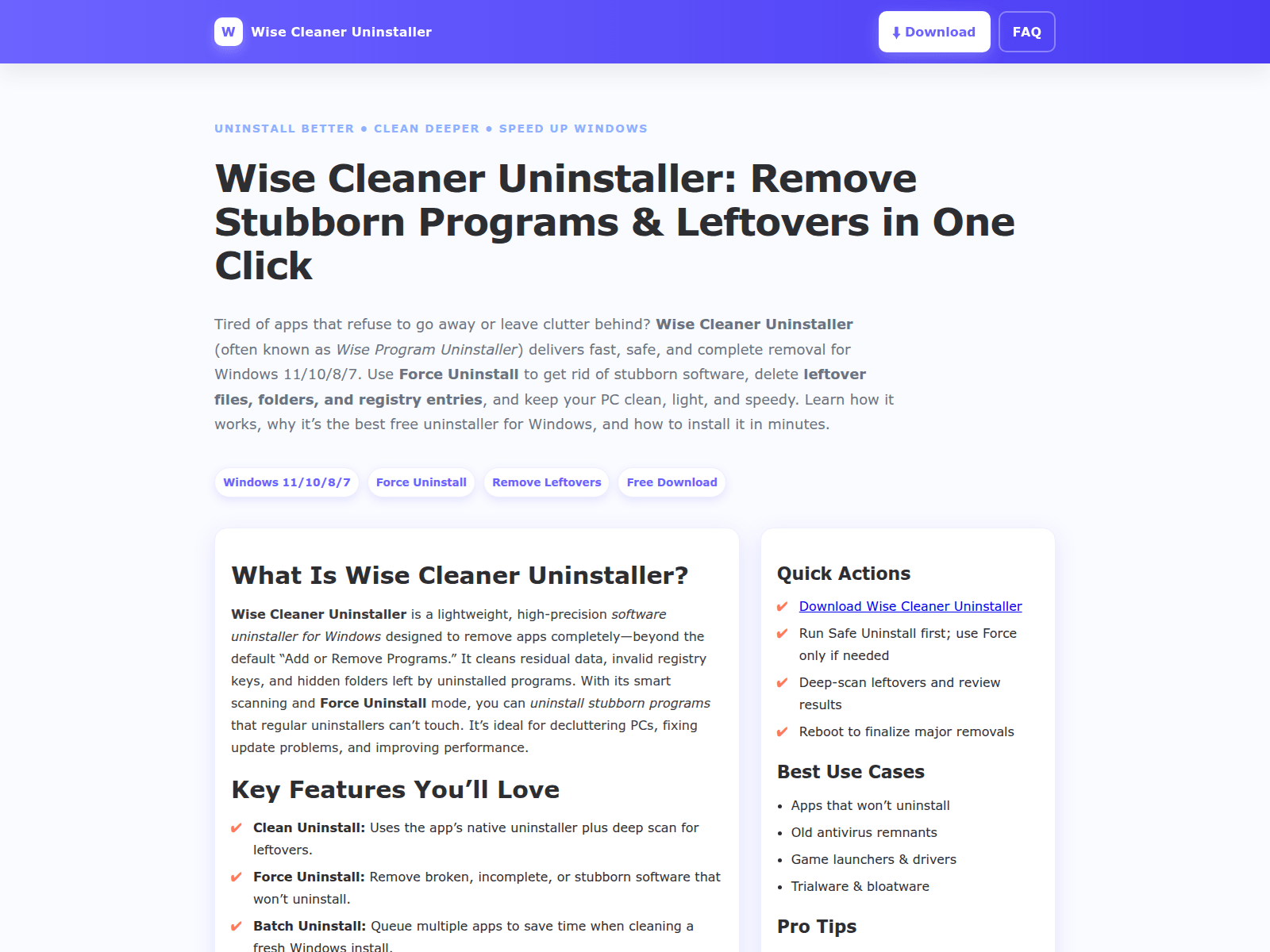 Screenshot of wise-cleaner-uninstaller.pages.dev