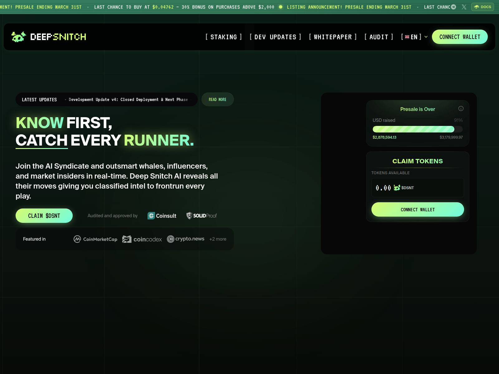 Screenshot of deepsnitchai.claims