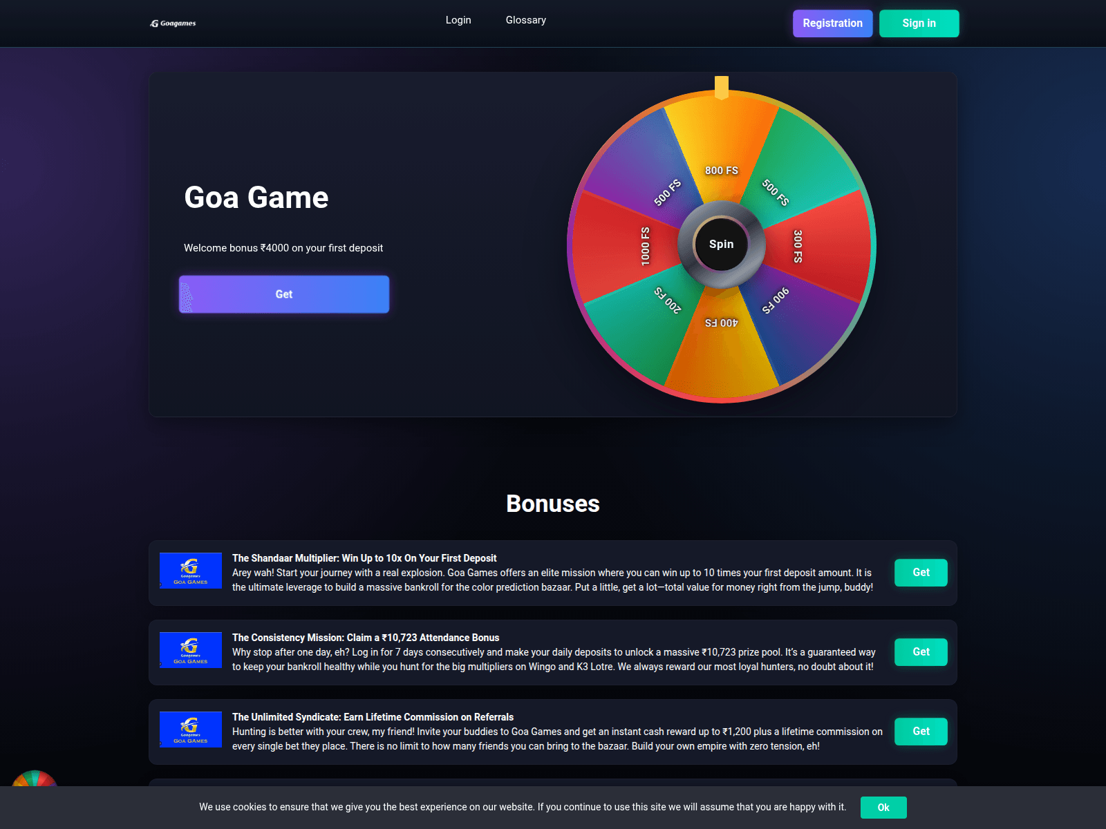 Screenshot of goagames-casino-in.com