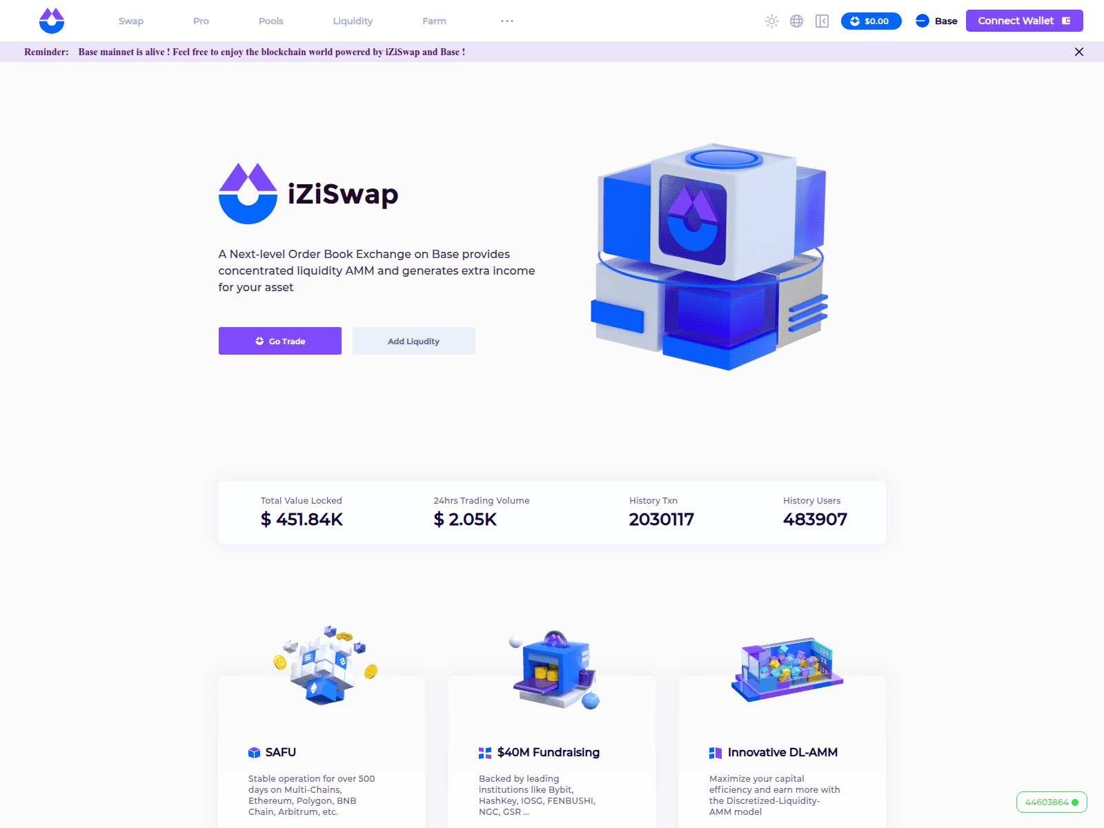 Screenshot of base-iziswap-frontend.pages.dev