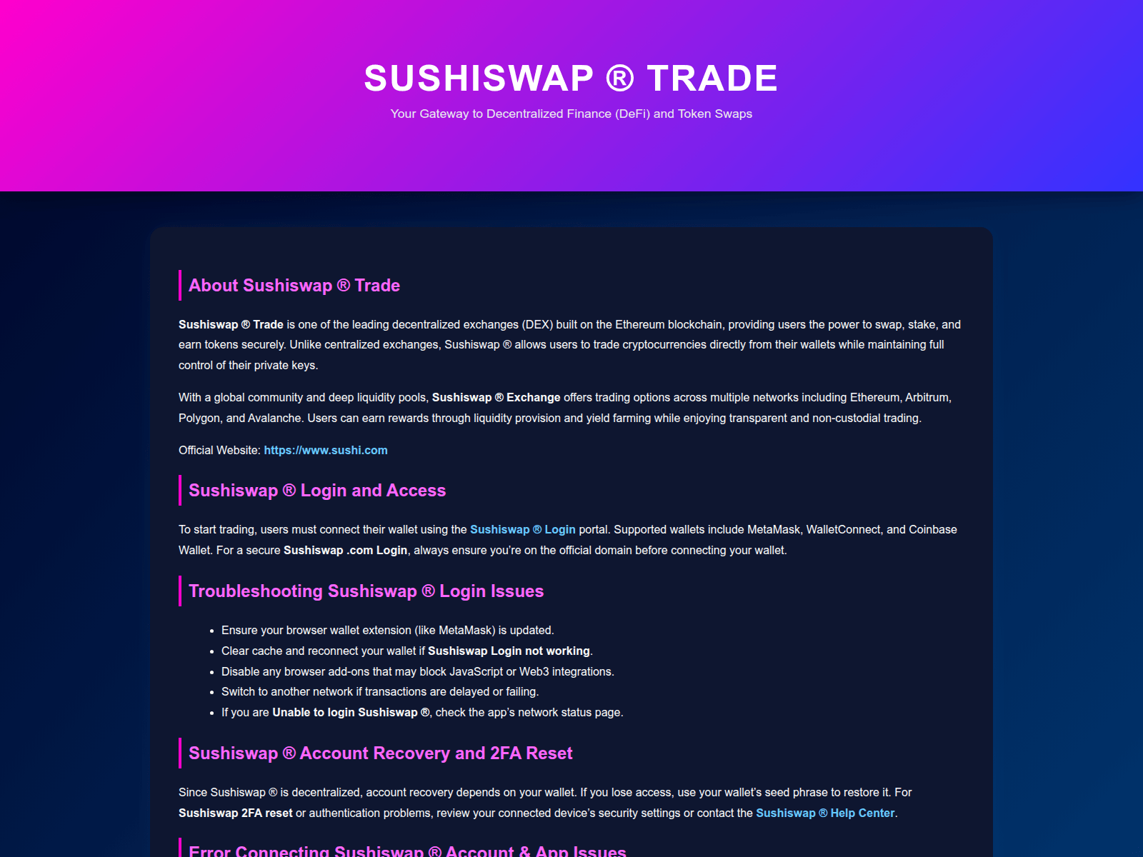 Screenshot of traade-en-susshiswap.pages.dev