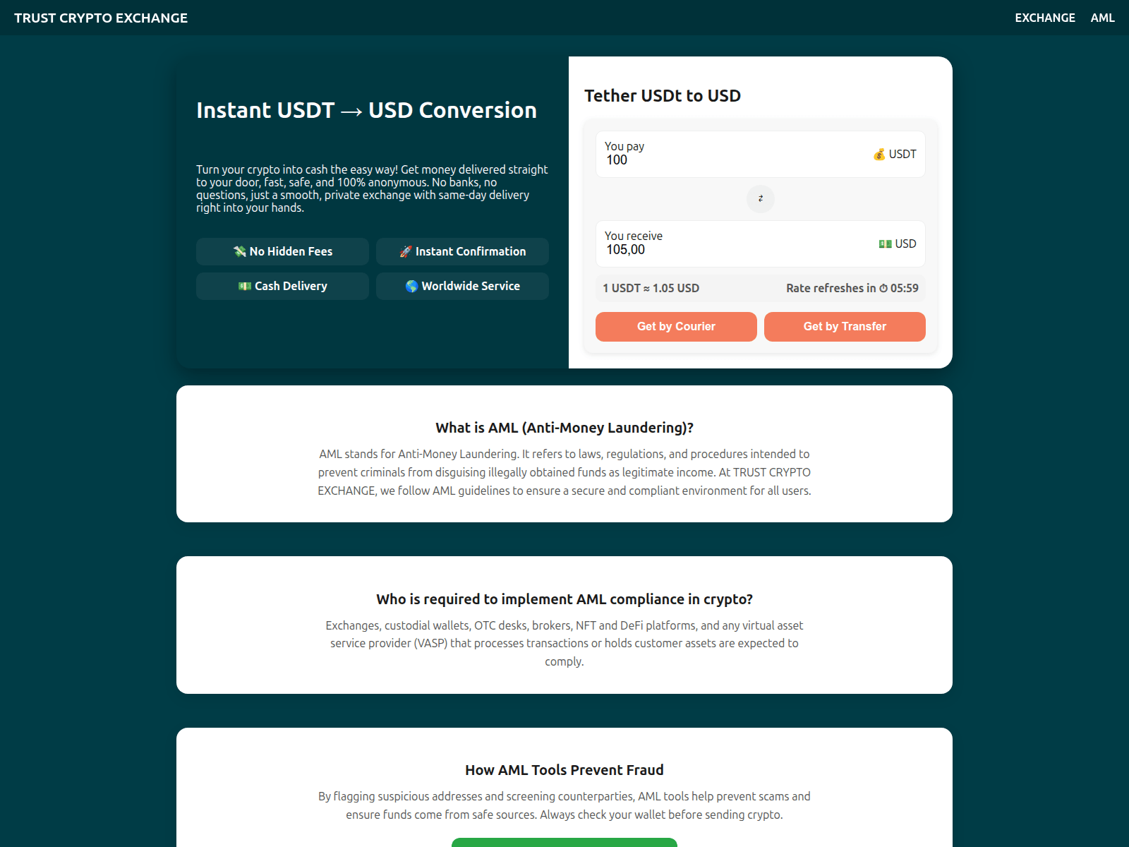 Screenshot of trustcash-exchange.com