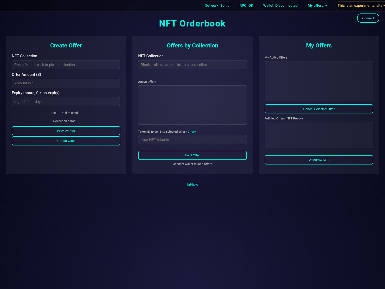 Screenshot of testnetsonic-nft-orderbook.pages.dev
