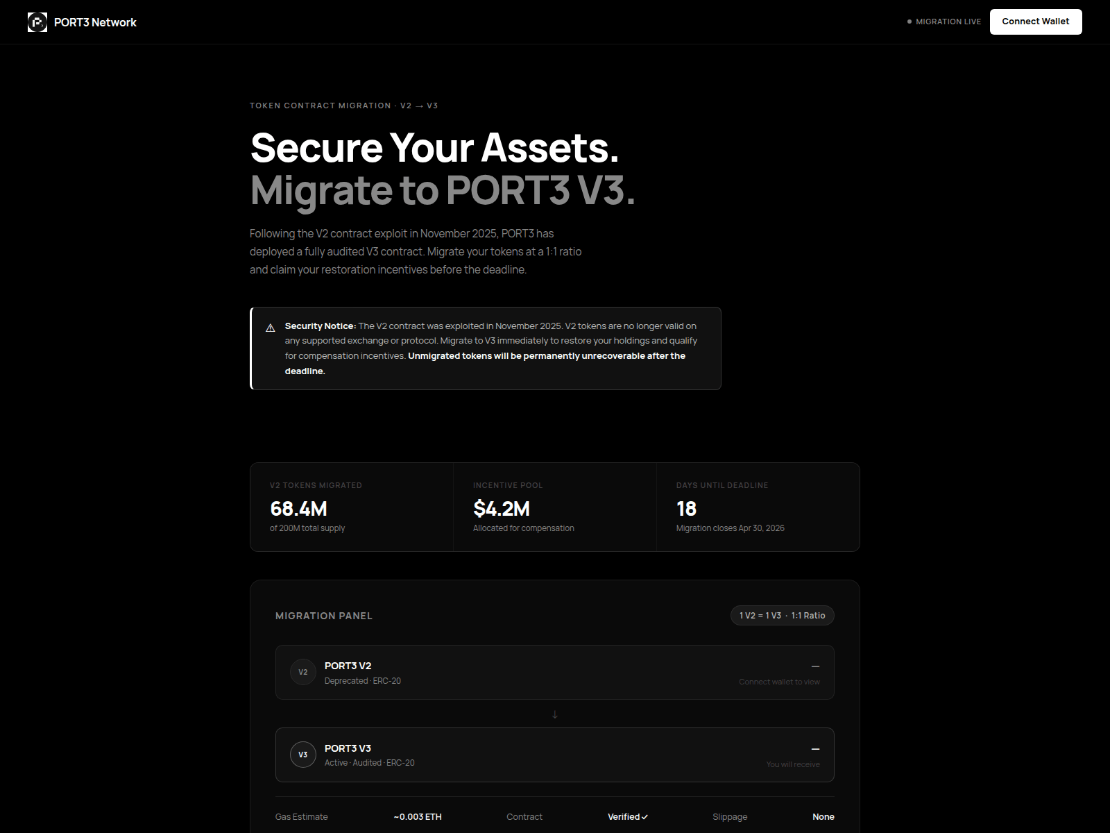 Screenshot of port3.migration-dashboard.live