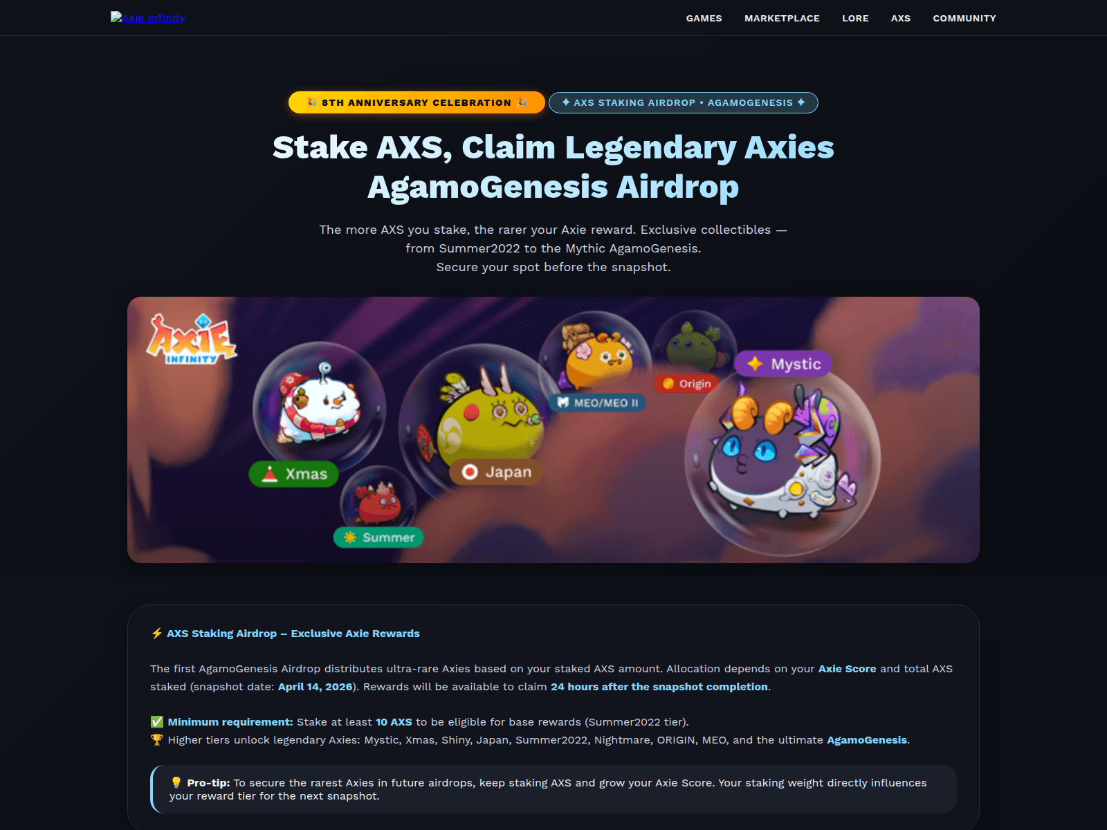 Screenshot of axieinfinity.axiedrop.com